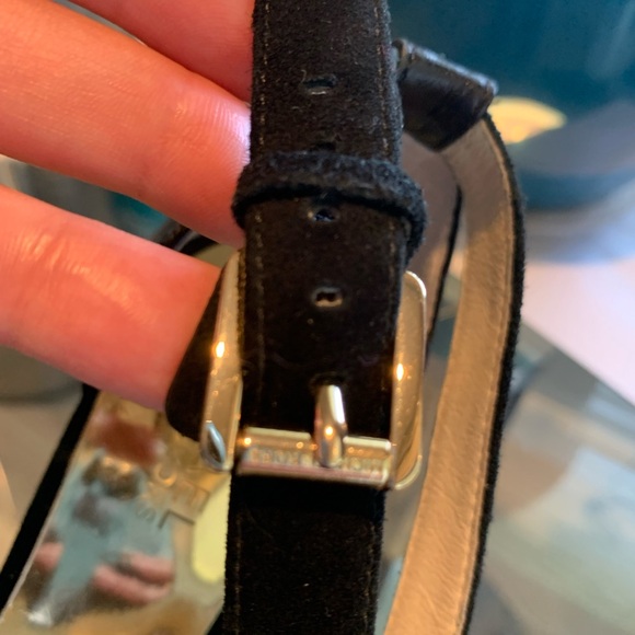 MICHAELMicheal Kors Black Leather/Suede High Heel Buckle/Circular Logo Sz 8.5 - Picture 14 of 16